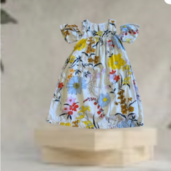 Gap Kids Floral Botanical Cold Shoulder Swing white floral Dress Size L - Picture 2 of 16